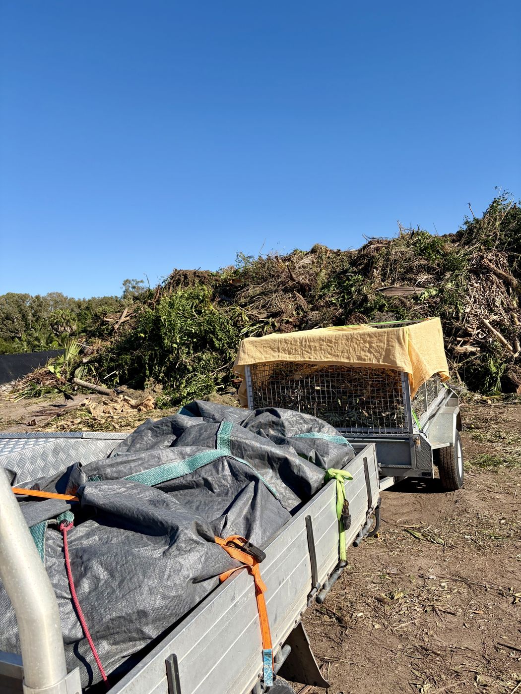 Trailer loaded with green waste at an overgrown block clean-up, Sunshine Coast
